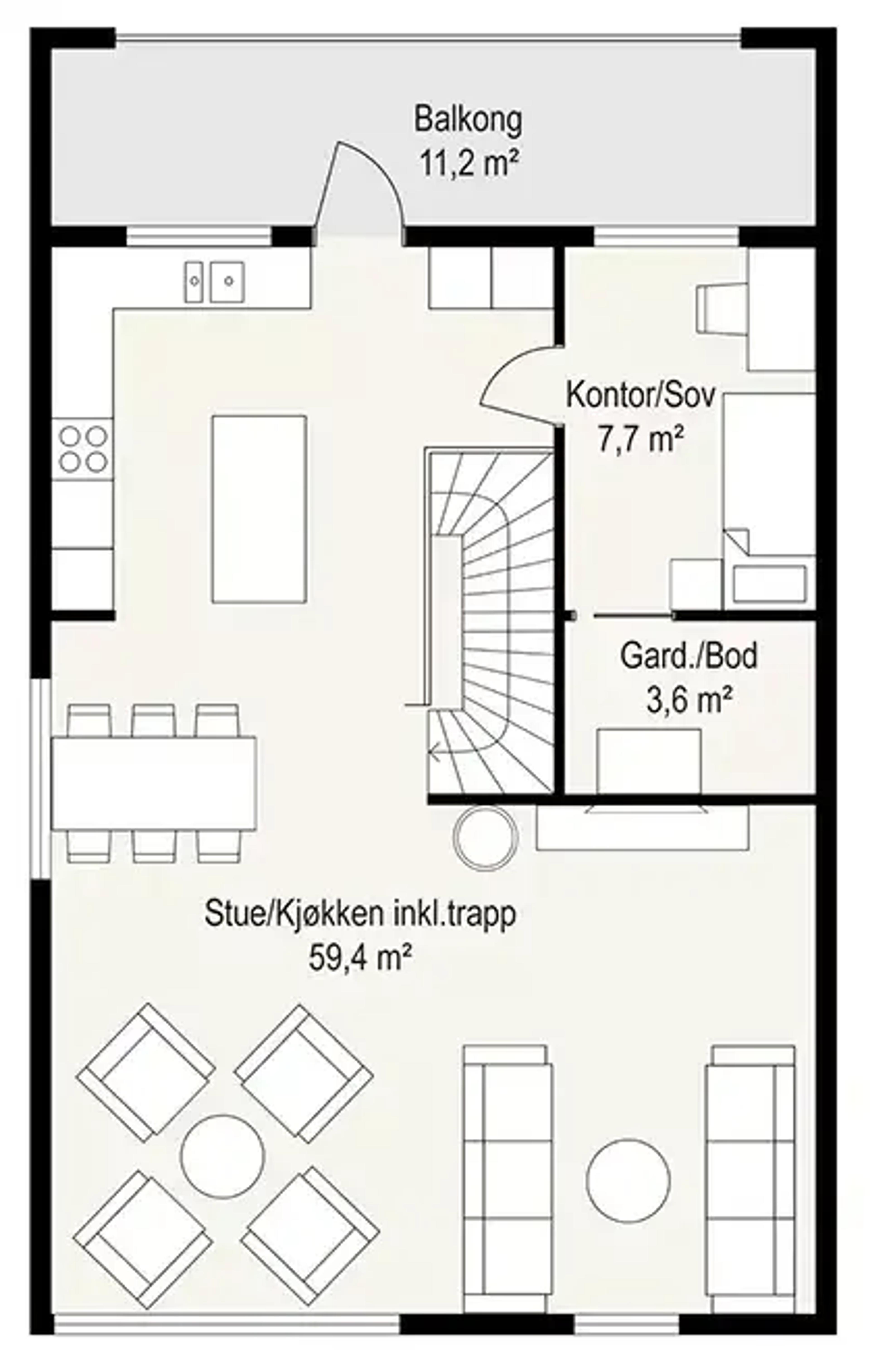 Sandnes tomannsbolig andre etasje kjøkken og stue