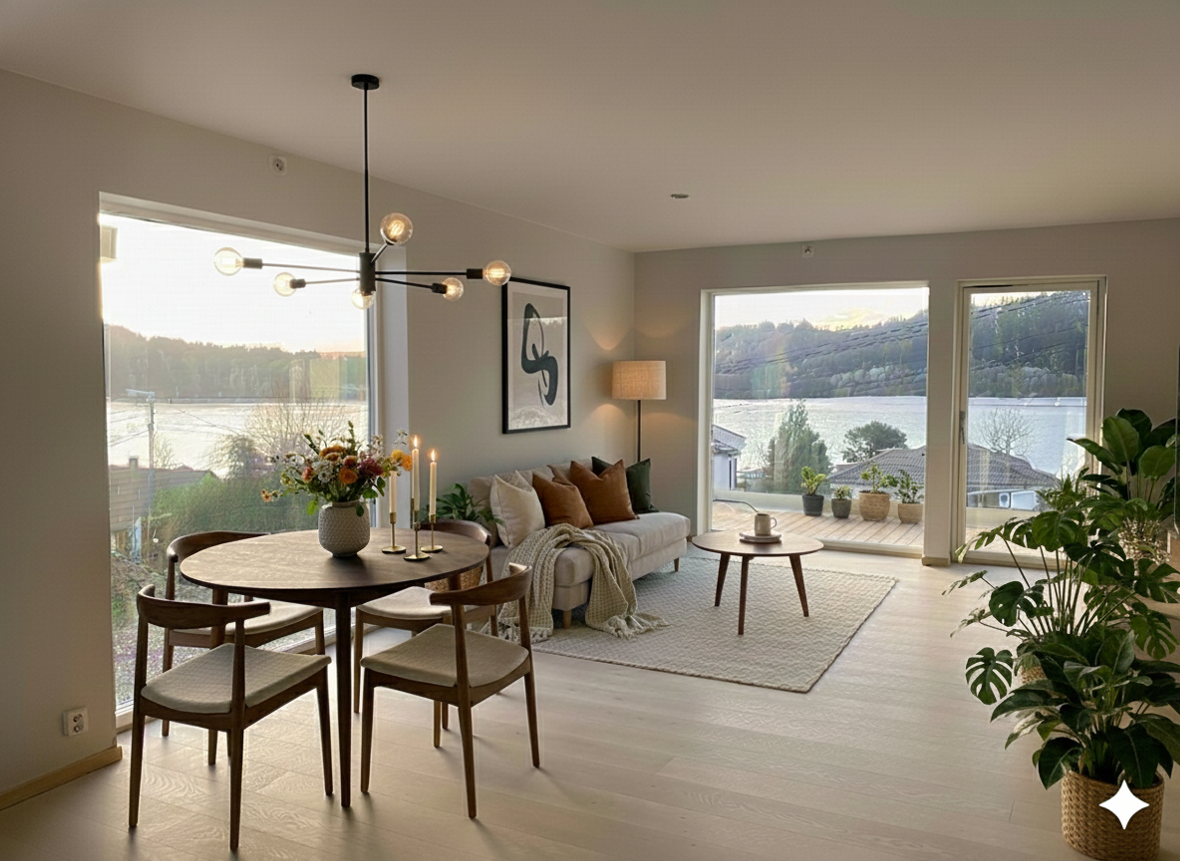 Stue/kjøkken med utgang til terrasse 