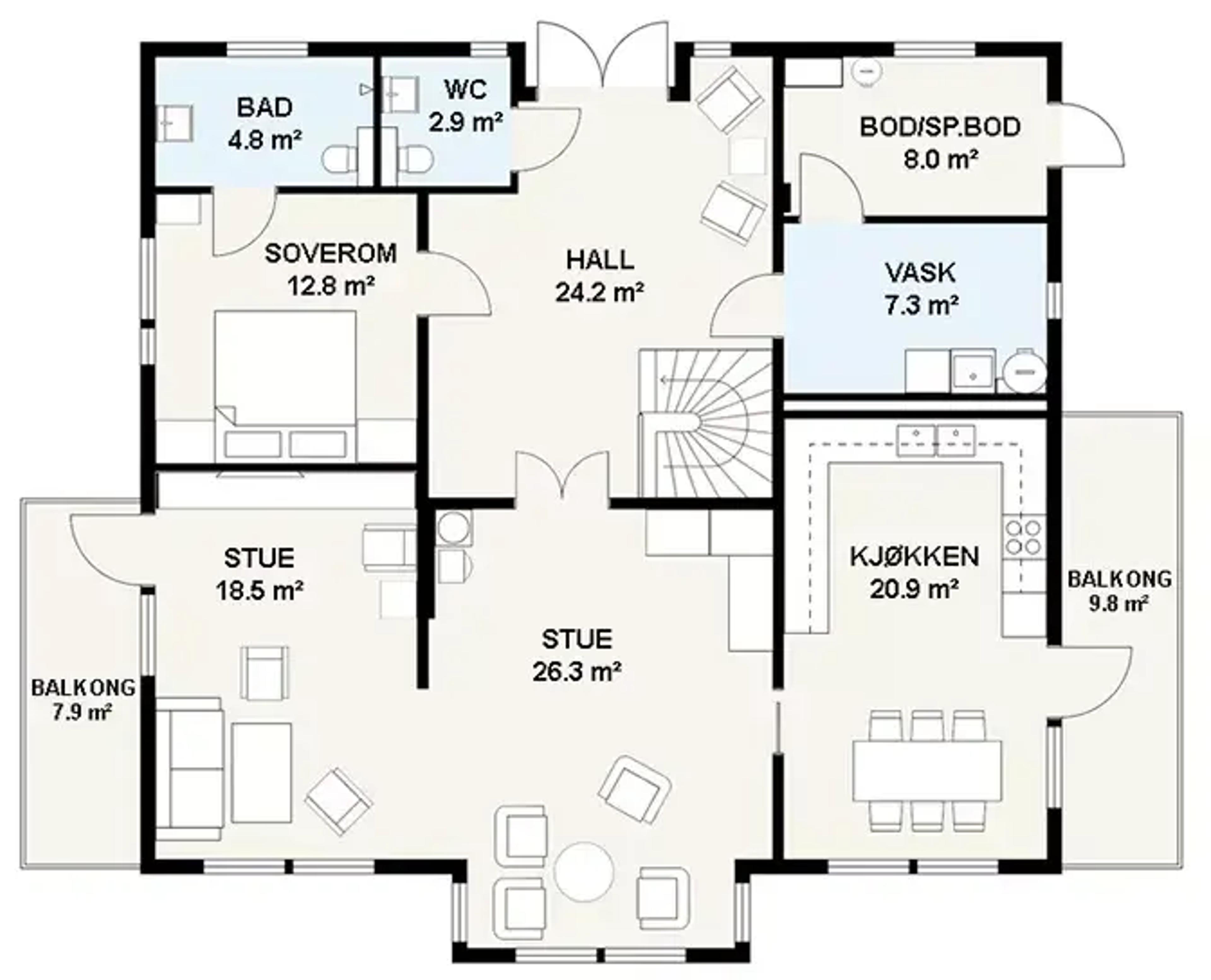 Systemhus Aurora plantegning 2D hovedetasje