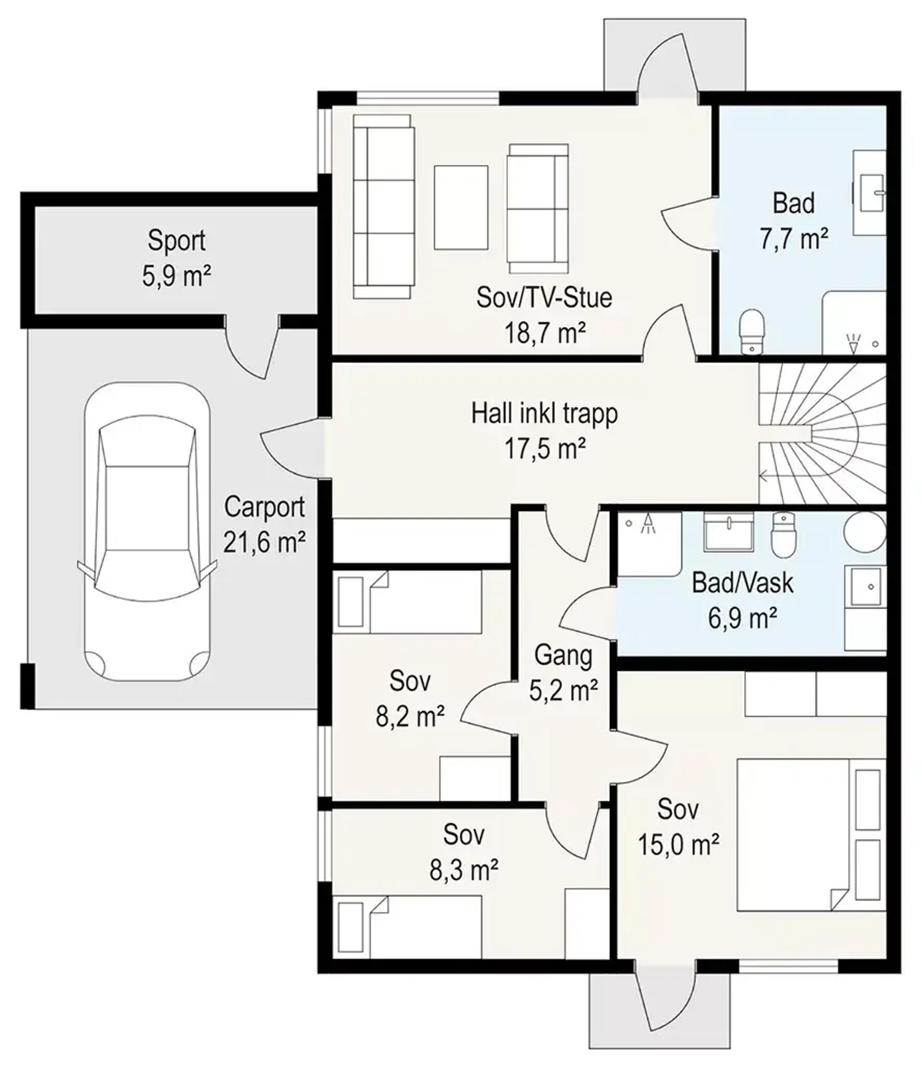 Systemhus Hitra plantegning 2D målsatt 1 etg
