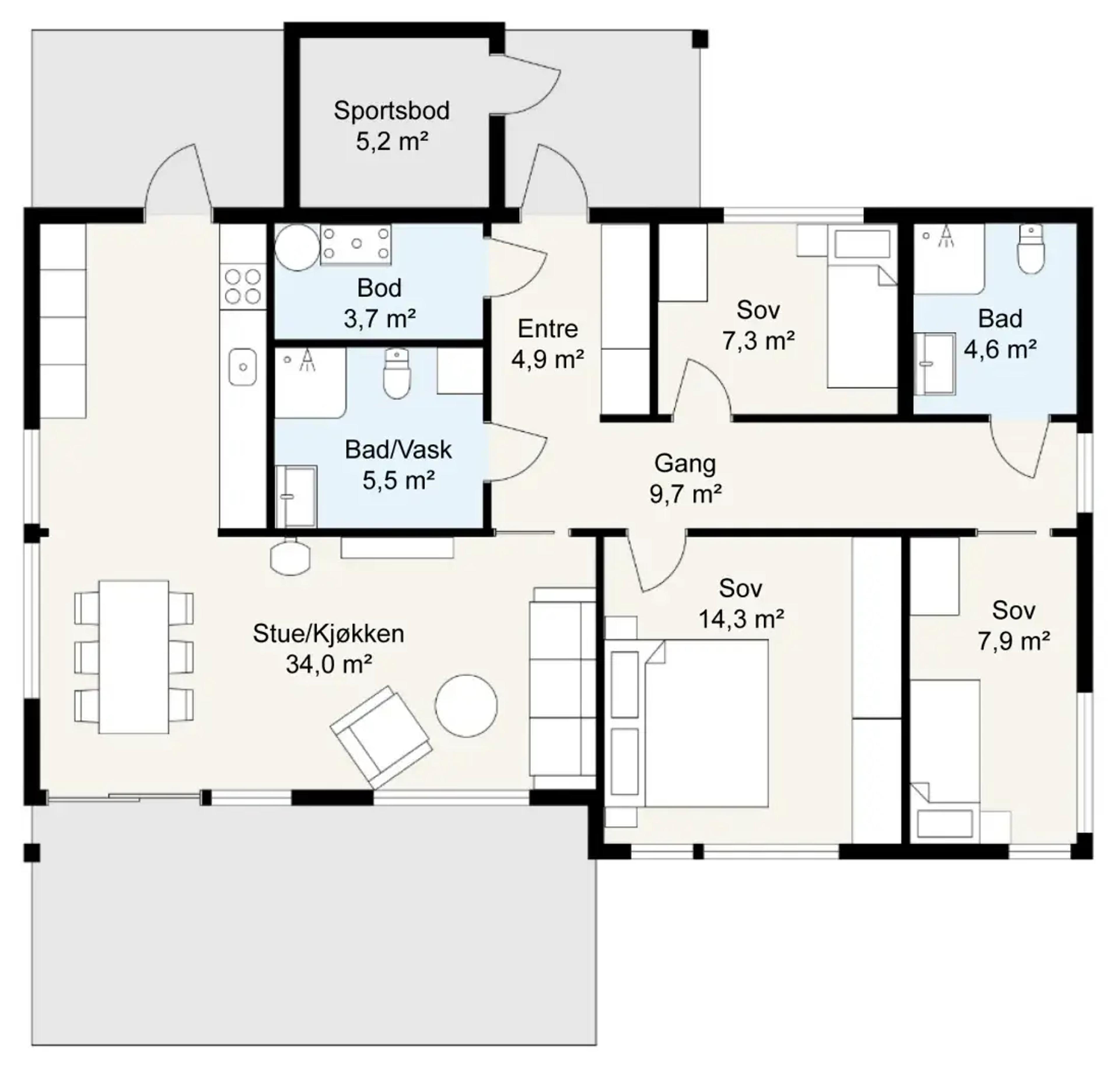 Systemhus Spire pluss plantegning