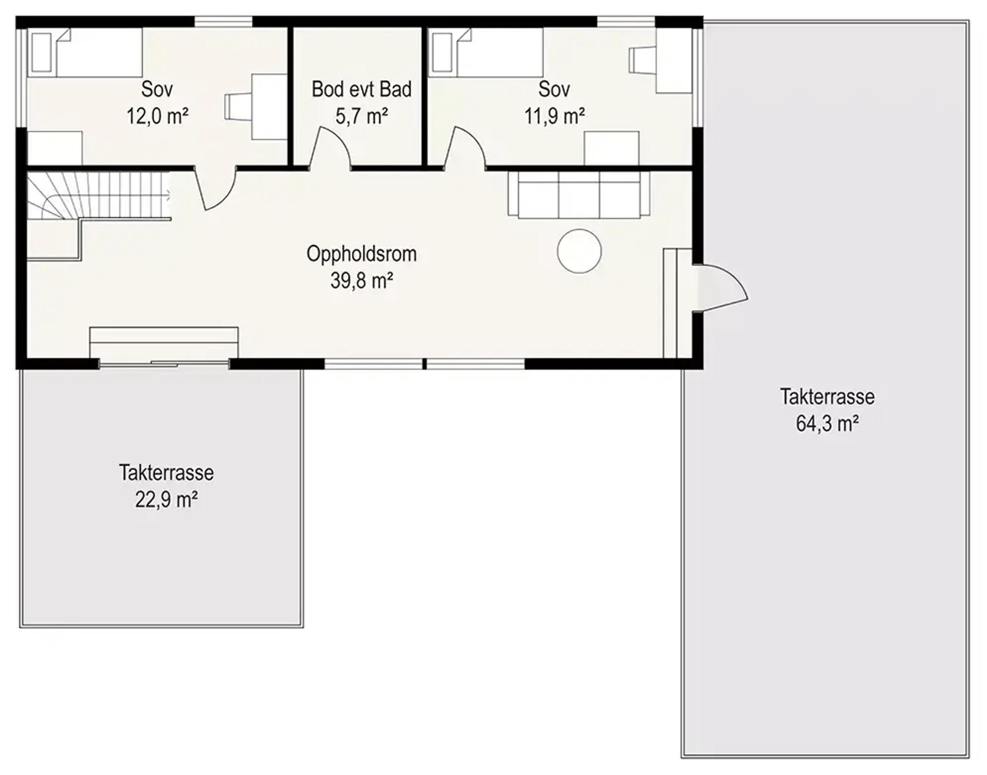 Systemhus Høvik 2 plantegning 2D målsatt andre etasje