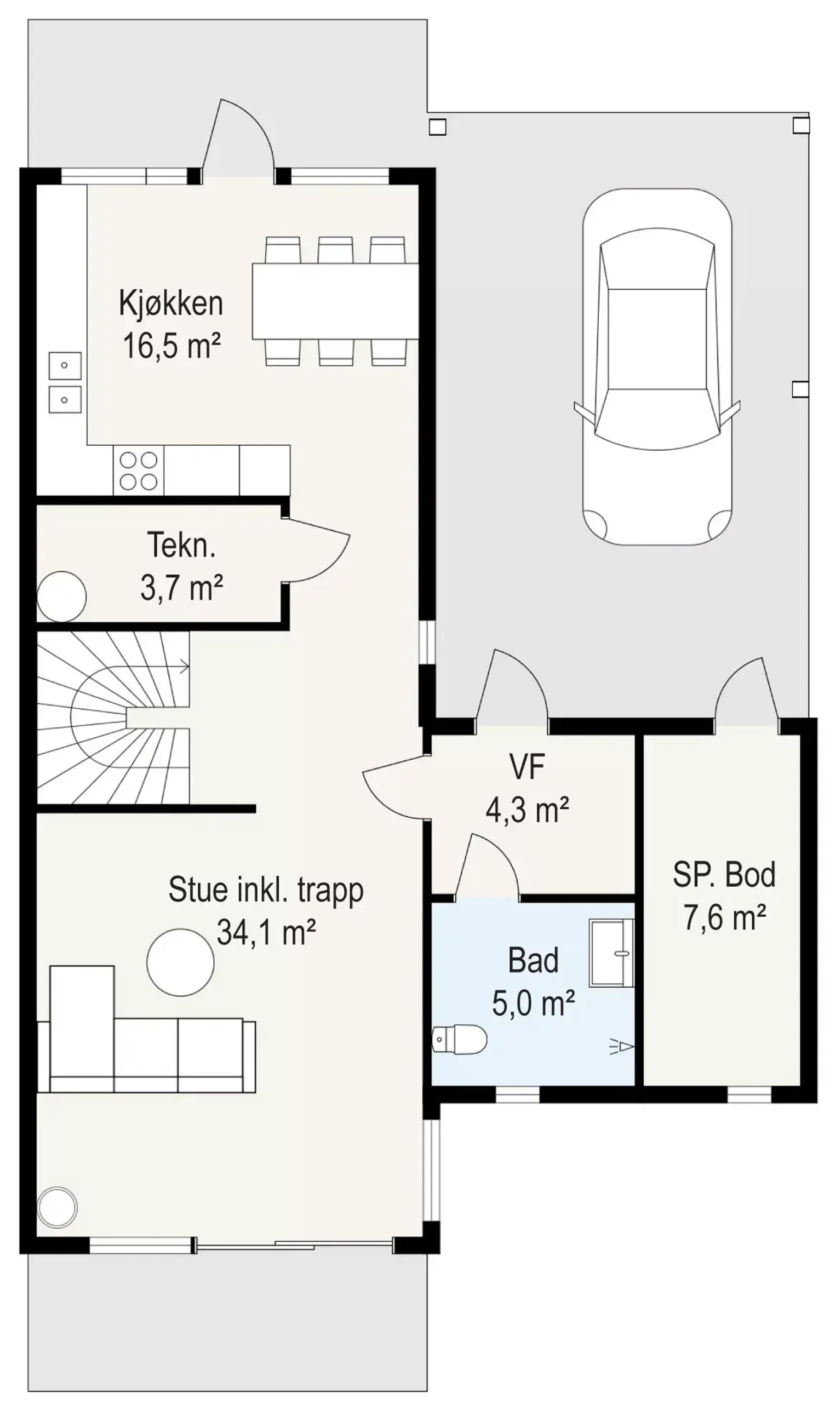 Systemhus Lyngen flat tomt stue nede første etasje