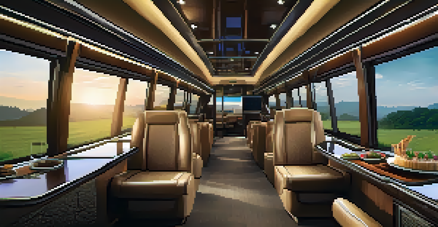 The interior of a luxury VIP bus with reclining seats and snacks.