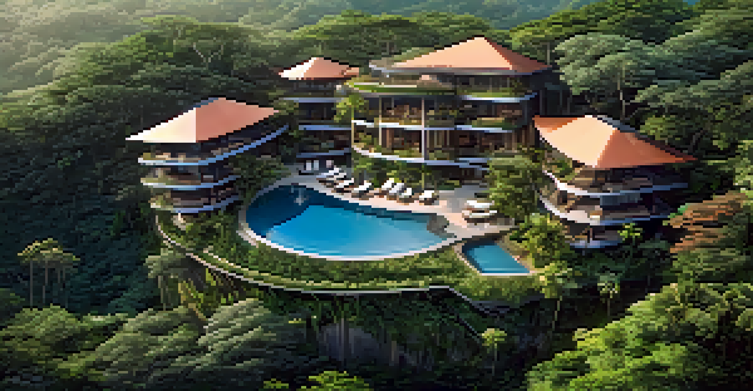 Aerial view of Keemala resort in Phuket, showcasing unique villas in a lush green setting under a clear blue sky.
