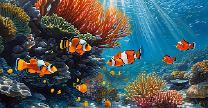 An underwater view of a colorful coral reef in Thailand, filled with various fish and a diver exploring the scene.