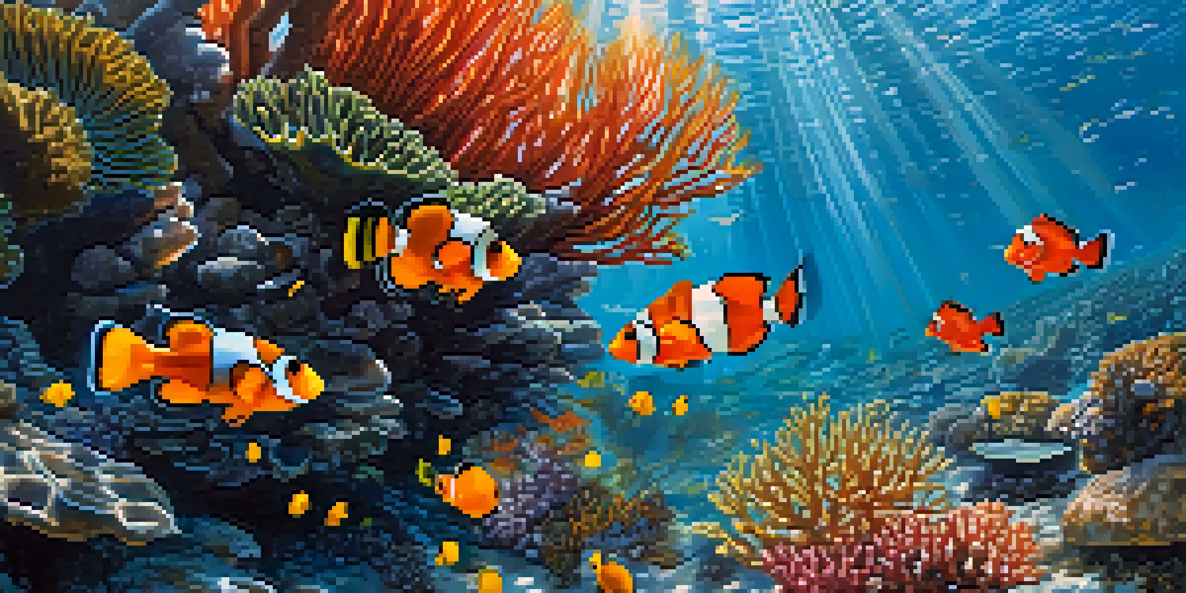 An underwater view of a colorful coral reef in Thailand, filled with various fish and a diver exploring the scene.