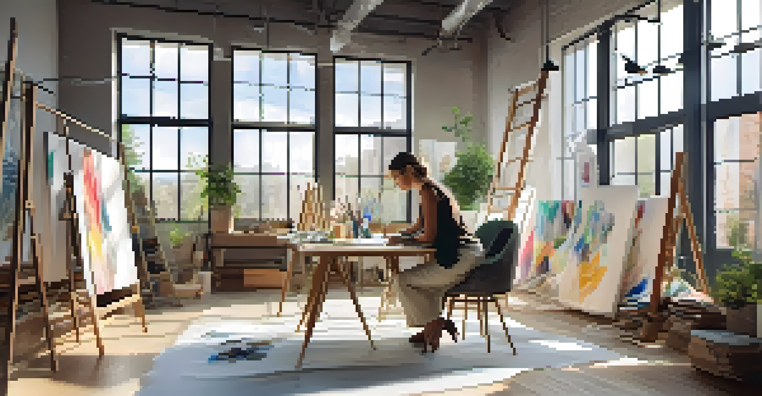 A fashion designer in a modern studio surrounded by eco-friendly materials, sketching a clothing line with natural light illuminating the space.