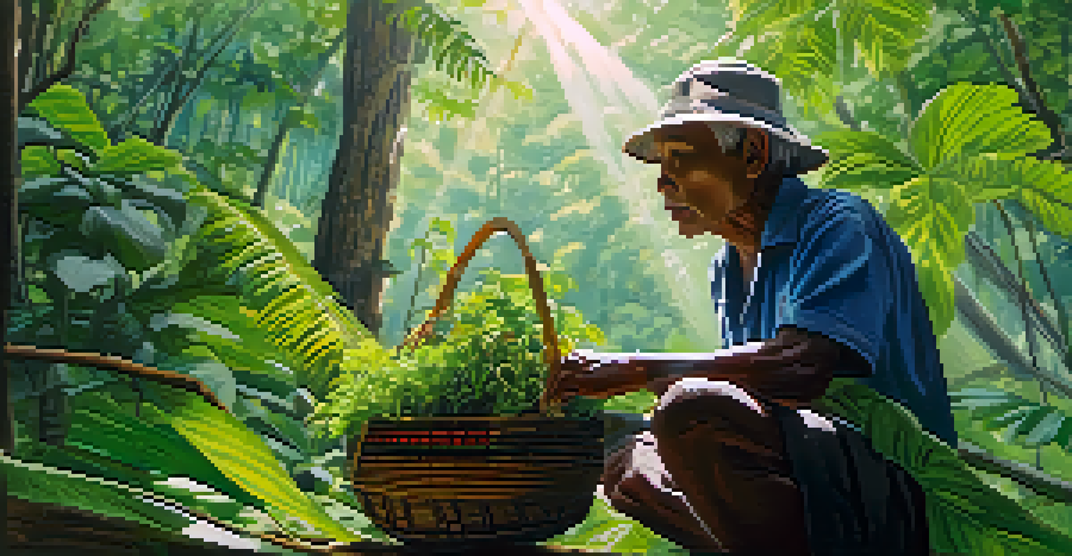 An indigenous elder sharing knowledge about medicinal plants with community members in Khao Sok National Park.