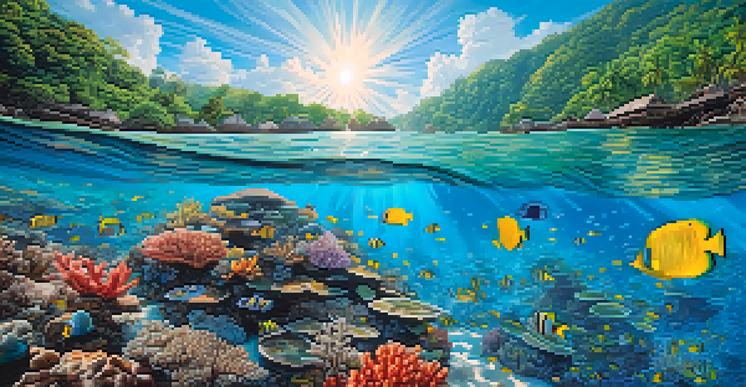 A vibrant underwater scene at the Surin Islands, featuring colorful fish and a sea turtle in clear waters.