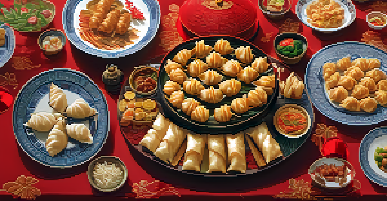 A festive table filled with traditional Chinese New Year foods in Thailand, showcasing a family gathering.