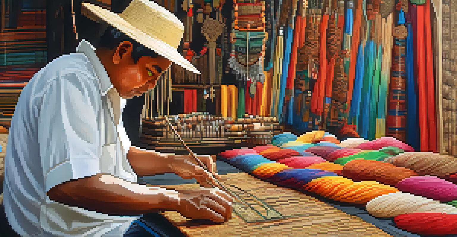 An artisan displaying traditional crafts at the festival, with colorful textiles and wood carvings.