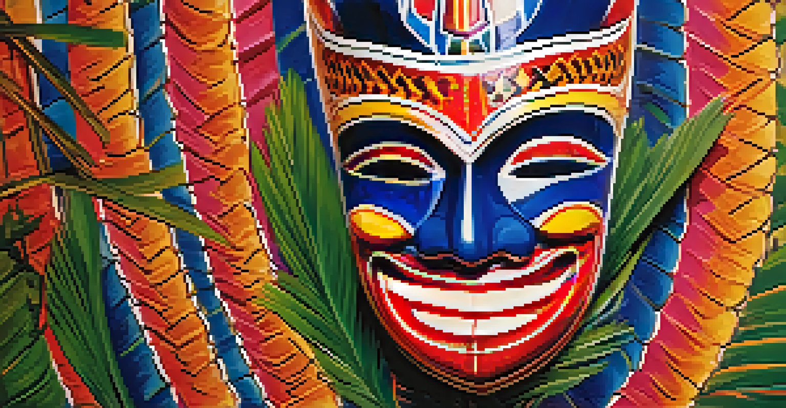 A colorful handcrafted Phi Ta Khon mask with intricate designs and expressive features, showcasing traditional Thai artistry.