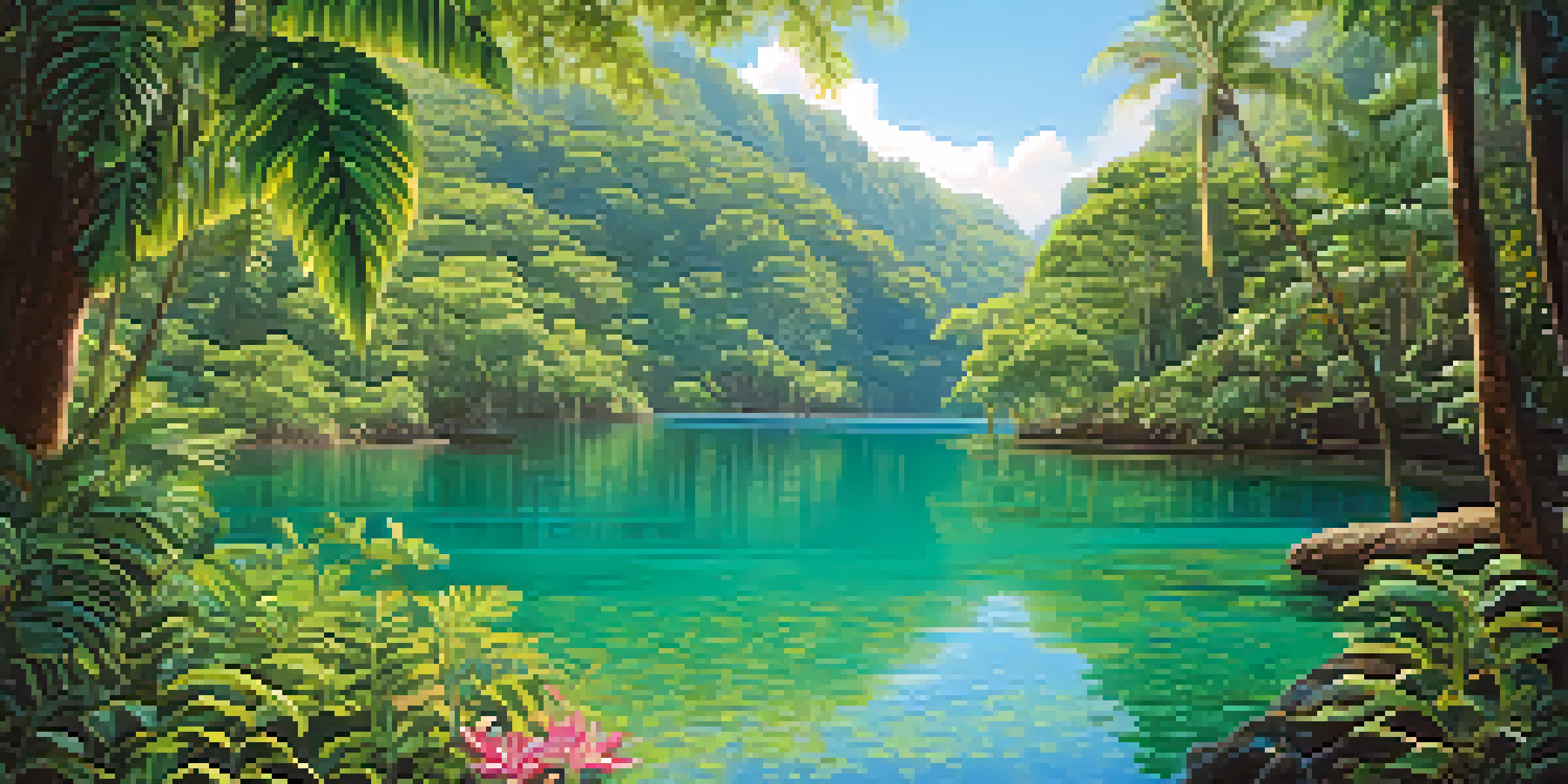 A tranquil scene of the Emerald Pools in Thailand with bright turquoise water and lush greenery surrounding it.