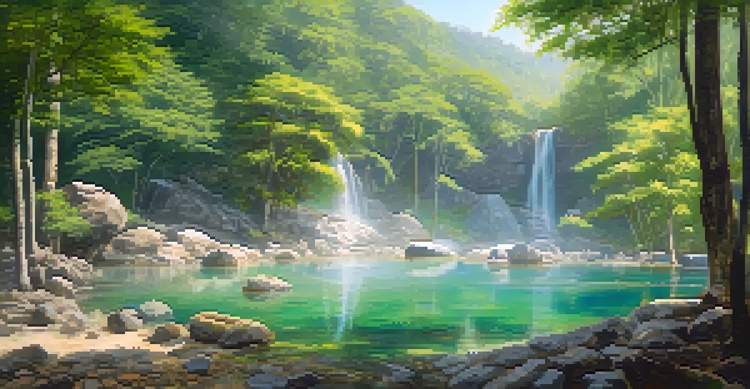 The Tha Pai Hot Springs surrounded by a lush forest, with steaming water and natural stones.