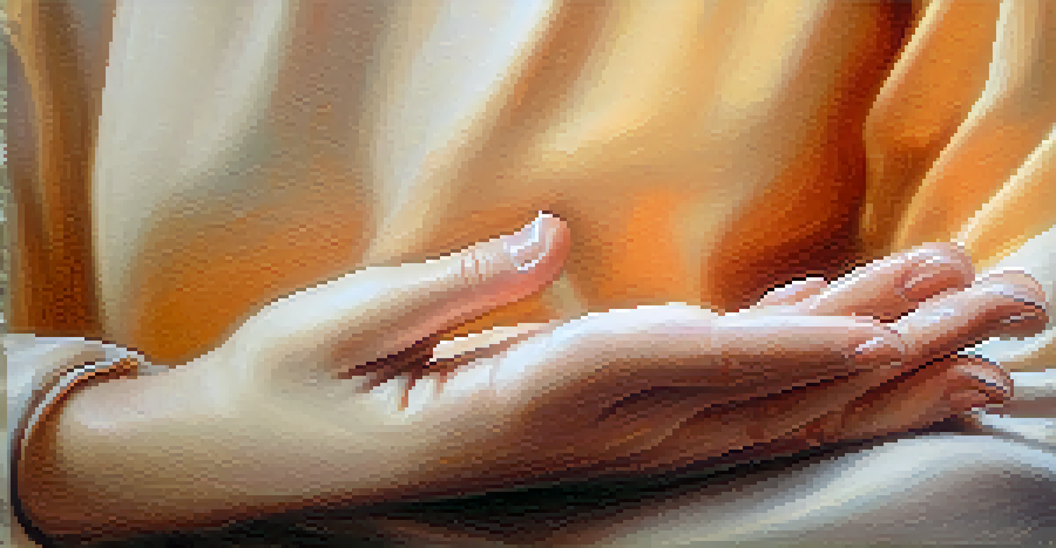 A close-up of a hand on a heart, representing mindfulness and relaxation with a warm, calming background.
