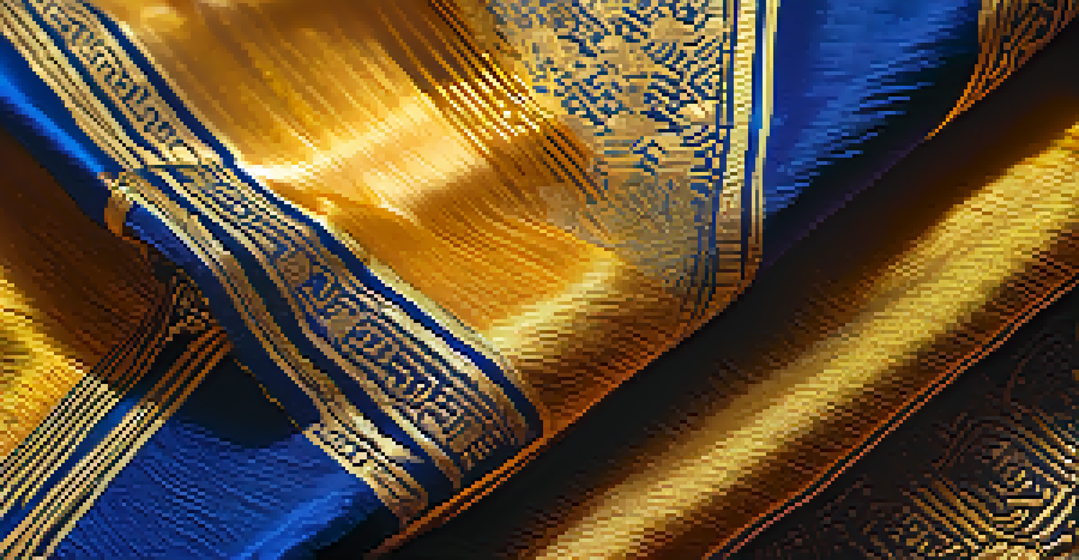 A detailed view of handwoven Thai silk fabric showcasing intricate patterns and vibrant colors.