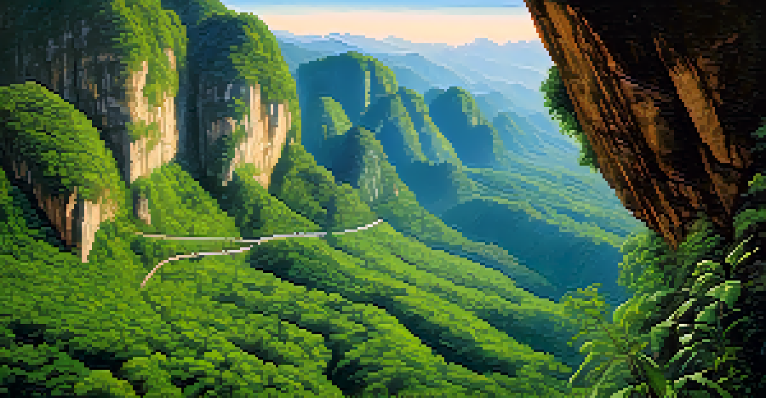 Aerial view of climbers on limestone cliffs in the mountains of Chiang Mai, surrounded by lush greenery.