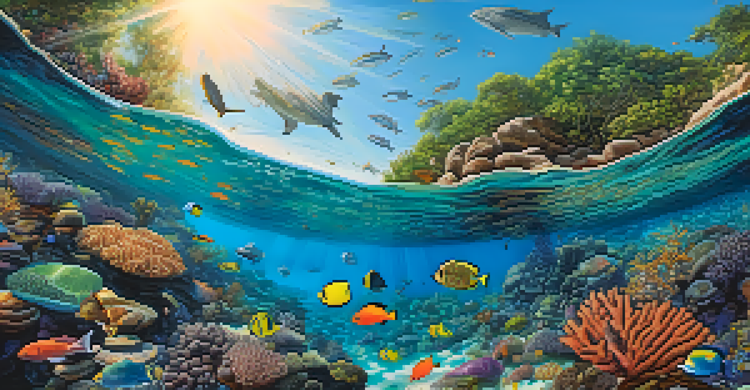 A diver surrounded by colorful coral reefs and marine life in the clear waters of Koh Tao, with sunlight illuminating the underwater scene.