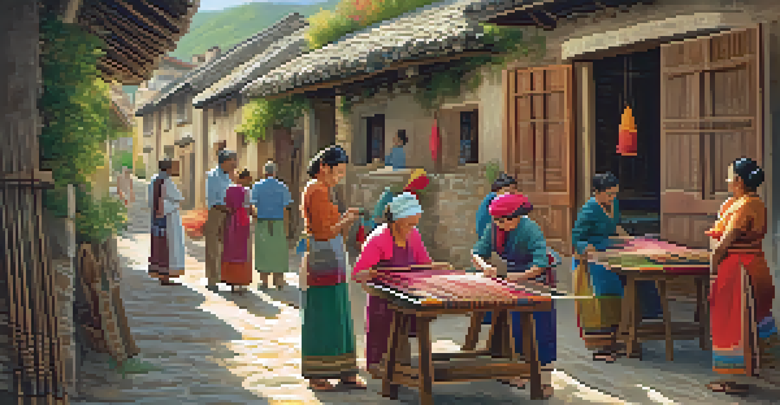 A local artisan teaching weaving to tourists in a cozy workshop filled with colorful textiles.