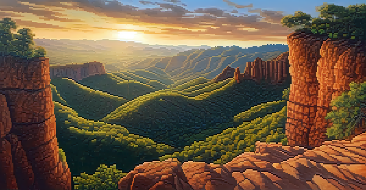A picturesque sunset view of Pai Canyon with red clay paths and steep cliffs, surrounded by a vast landscape.