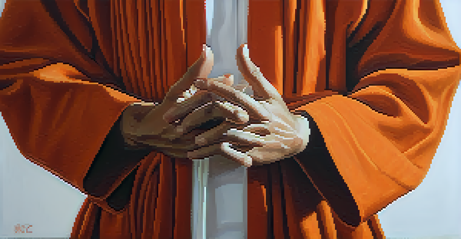 A close-up of a person performing the 'wai' gesture in front of a blurred monk, symbolizing respect in Thai culture.
