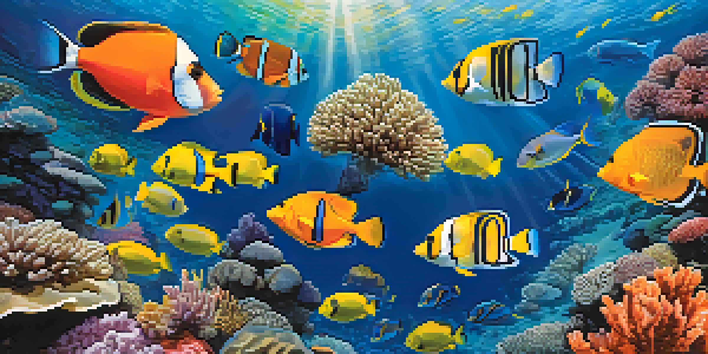 An underwater scene depicting Thailand's colorful coral reefs filled with diverse fish swimming among vibrant corals under sunlight.