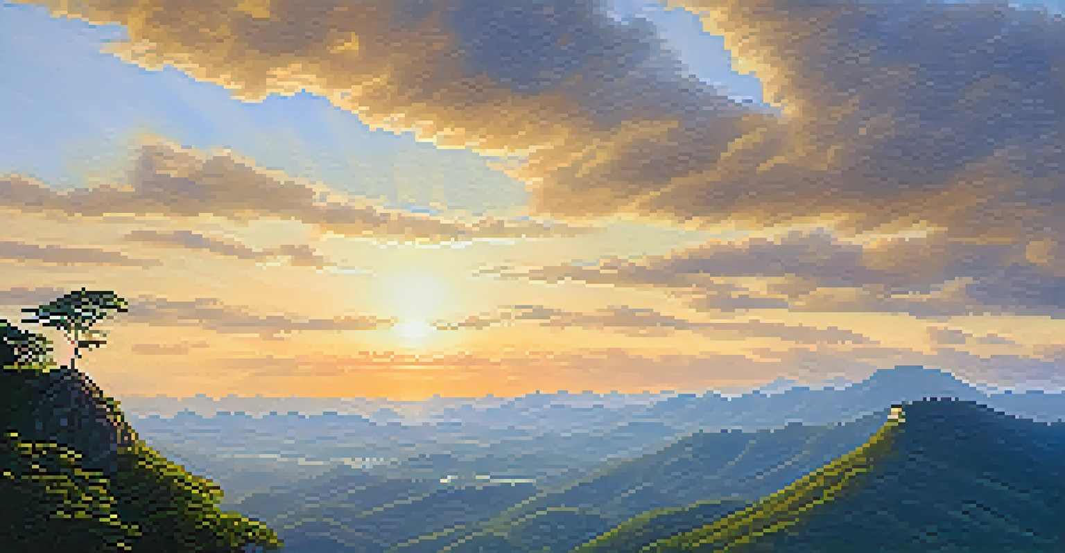 A hiker on a mountain peak with a panoramic view of valleys and hills in Khao Yai National Park.