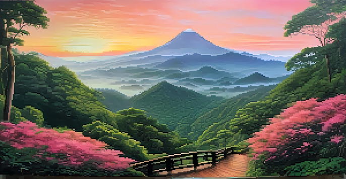 A scenic view of Doi Inthanon National Park during sunrise with lush forests and waterfalls.