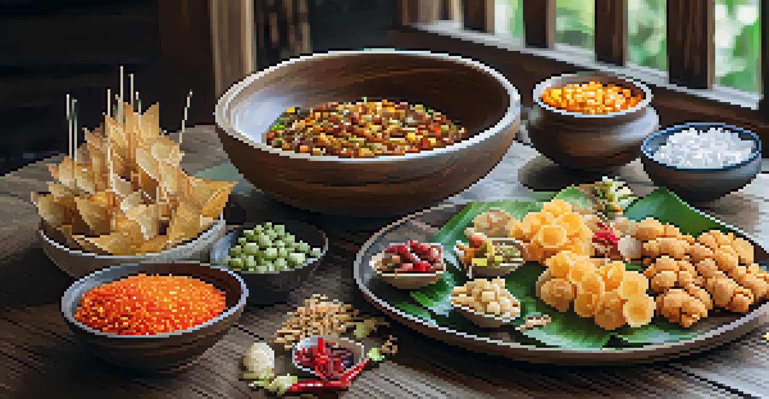 A colorful platter of various Thai snacks and sweets, elegantly presented on a wooden table.