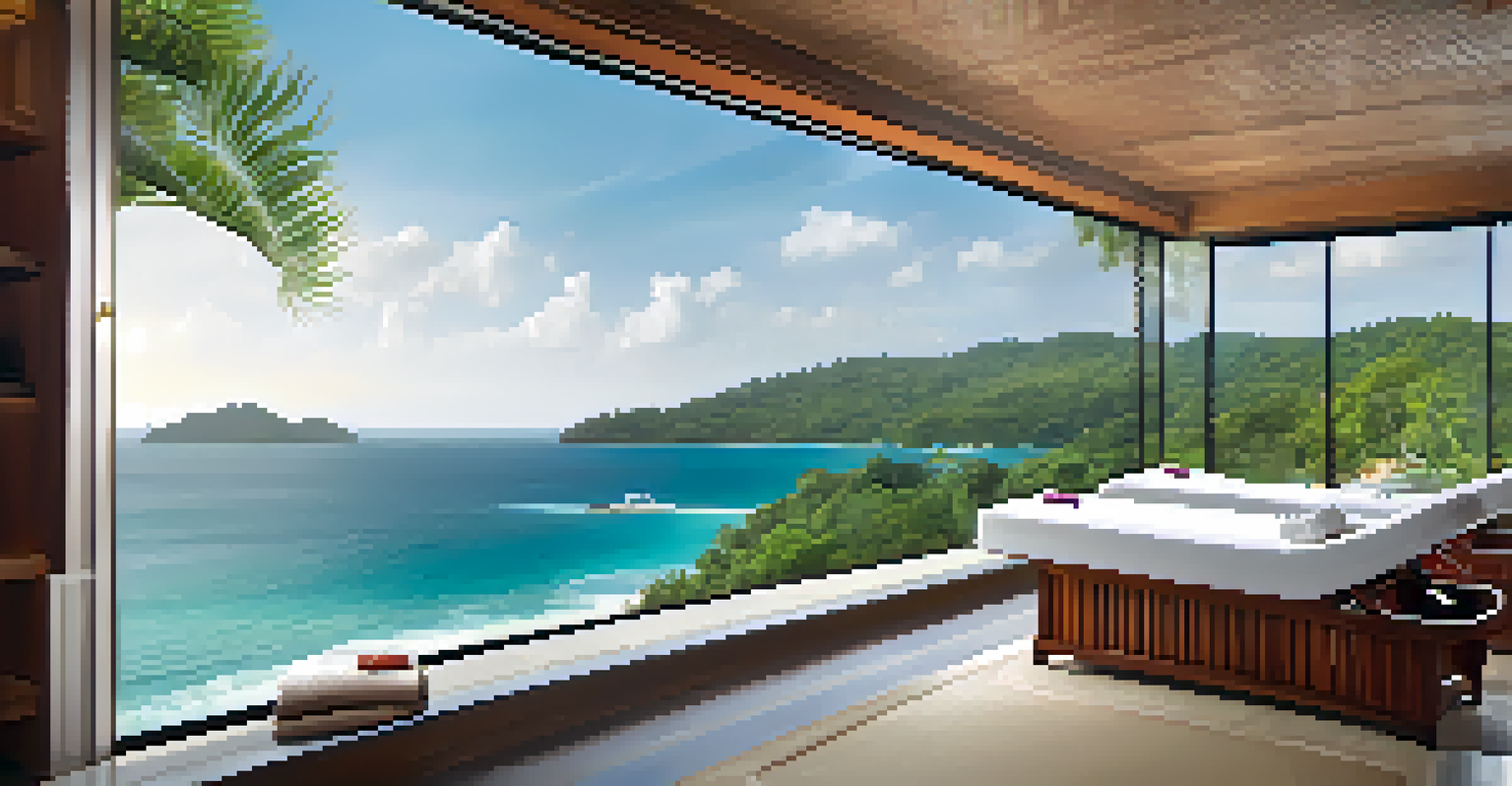 A luxurious spa treatment room in Phuket with ocean views, natural decor, and a tranquil atmosphere.