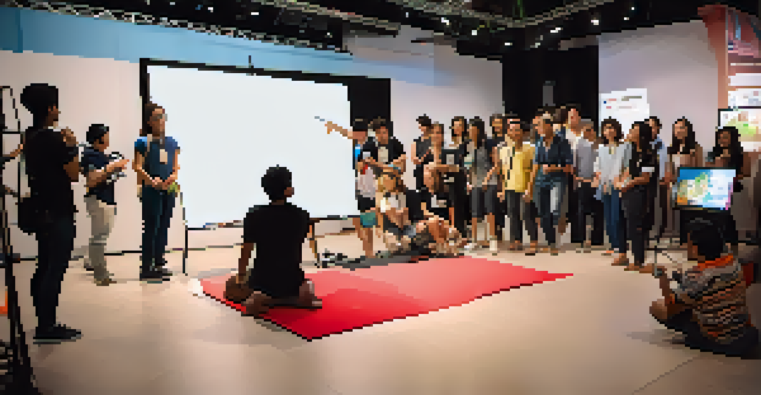 A workshop session at the Pattaya International Film Festival with aspiring filmmakers and an instructor demonstrating techniques.