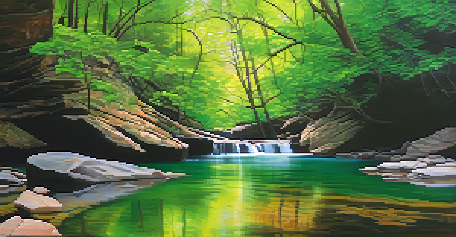 A close-up view of the emerald-colored water of the Emerald Pools in Thailand, showcasing its smooth texture and reflections of greenery.