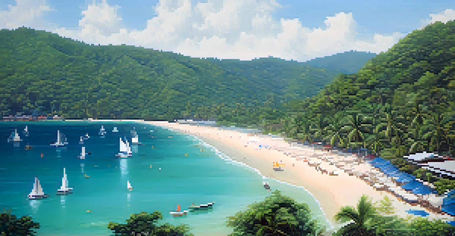 Aerial view of Kata Noi Beach with clear waters and white sands surrounded by greenery.
