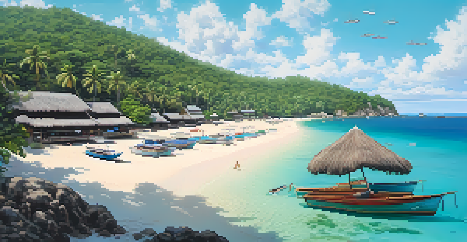 An aerial view of Koh Tao, featuring turquoise waters, coral reefs, and tourists snorkeling near a sandy beach at sunset.