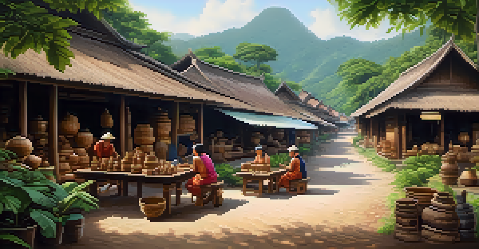 Artisans creating handcrafted goods in a picturesque village setting in Chiang Mai, Thailand.