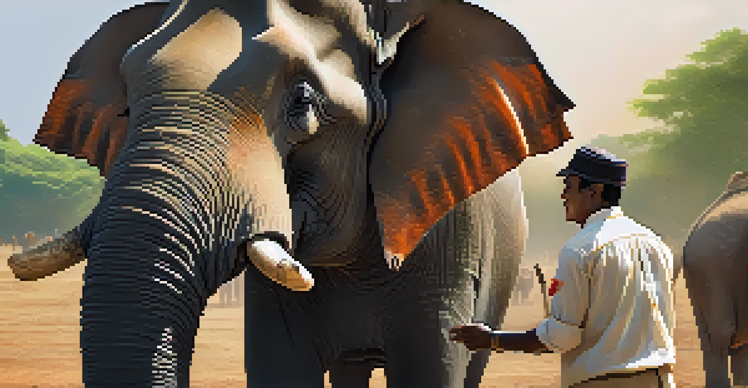 A mahout interacting with an elephant, showcasing their bond during a training demonstration.
