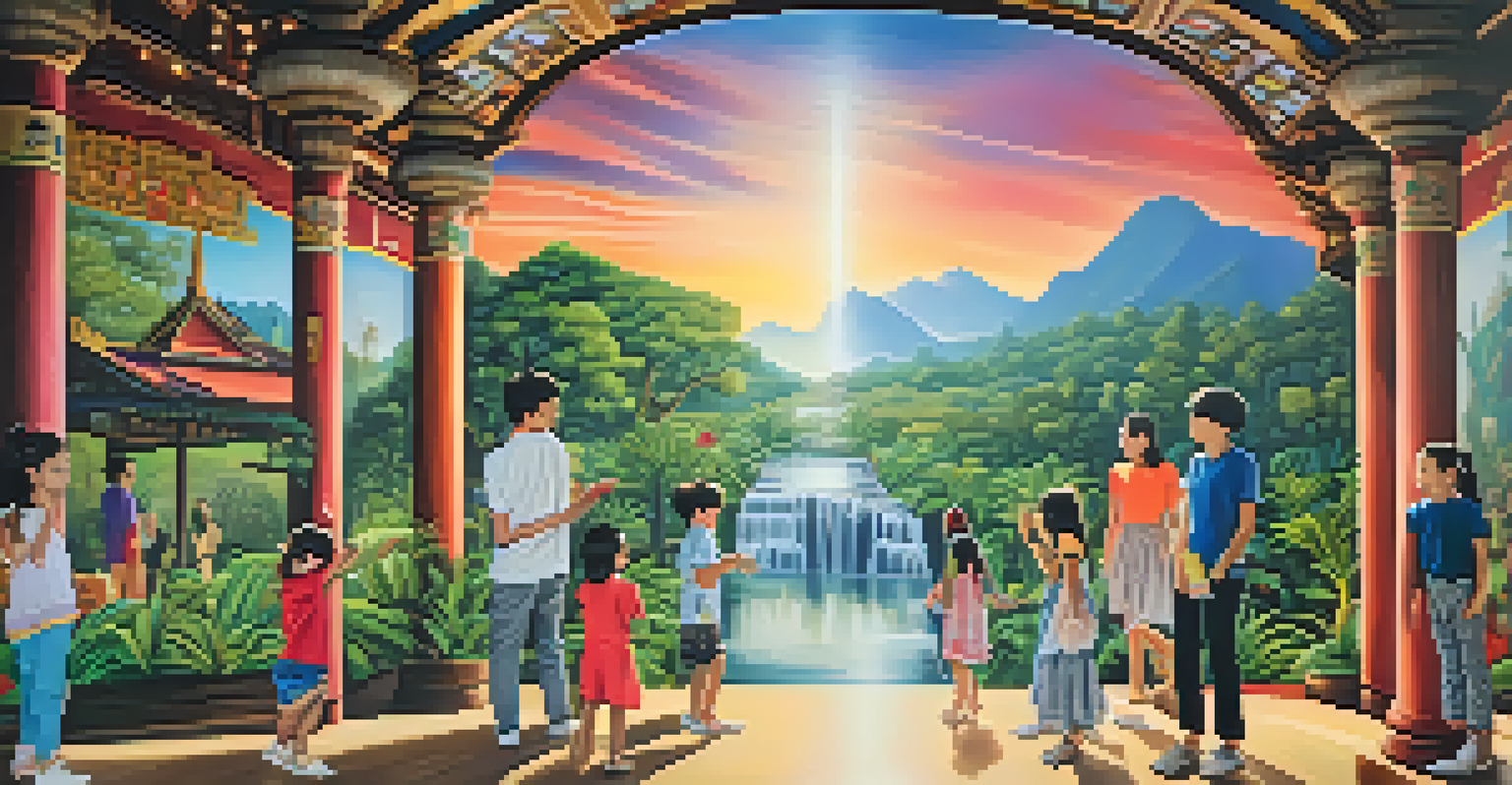 Visitors engaging with vibrant 3D murals at Art in Paradise in Chiang Mai, creating playful and memorable moments.