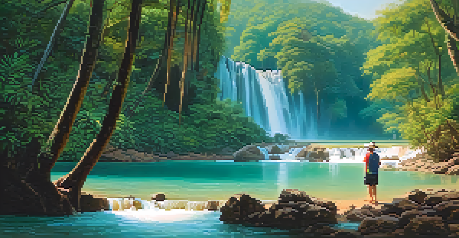Beautiful turquoise waters of Kuang Si Falls in Luang Prabang surrounded by dense jungle.