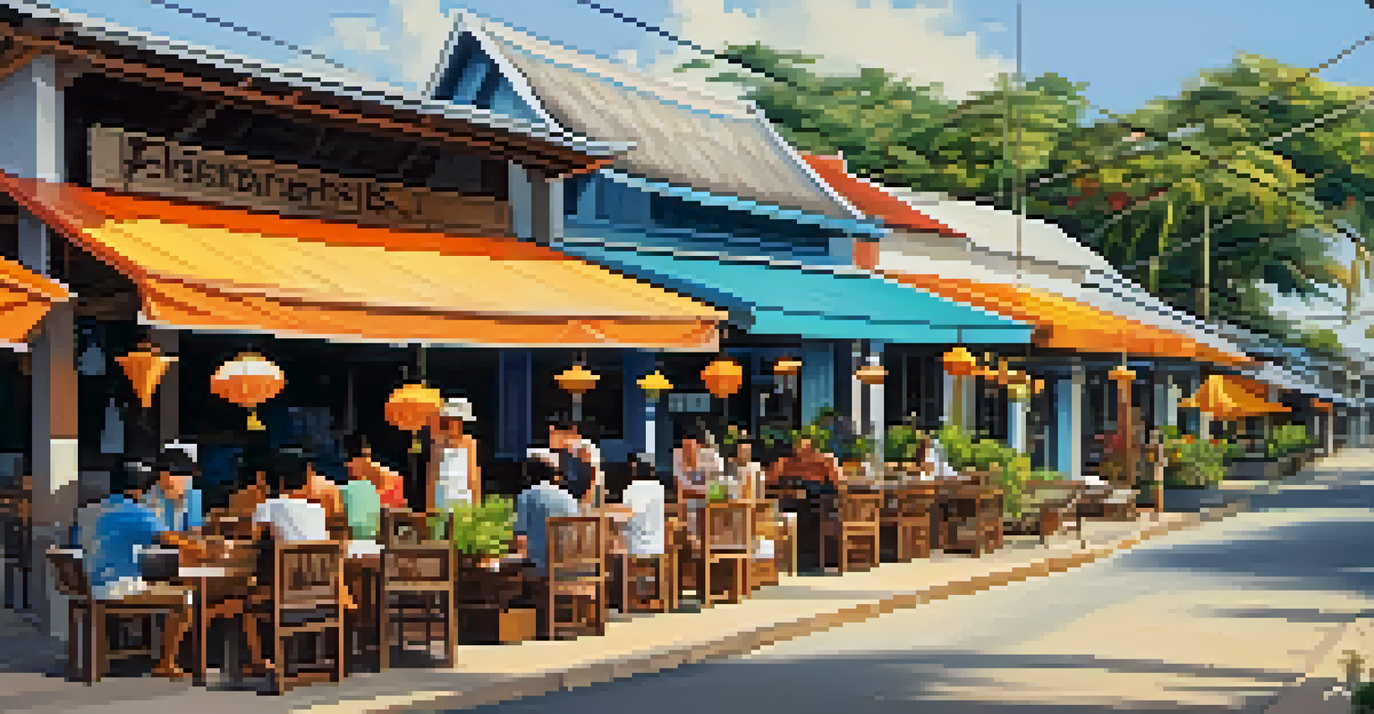 Charming boutique shops at Fisherman's Village in Koh Samui, with tourists enjoying a sunset stroll.