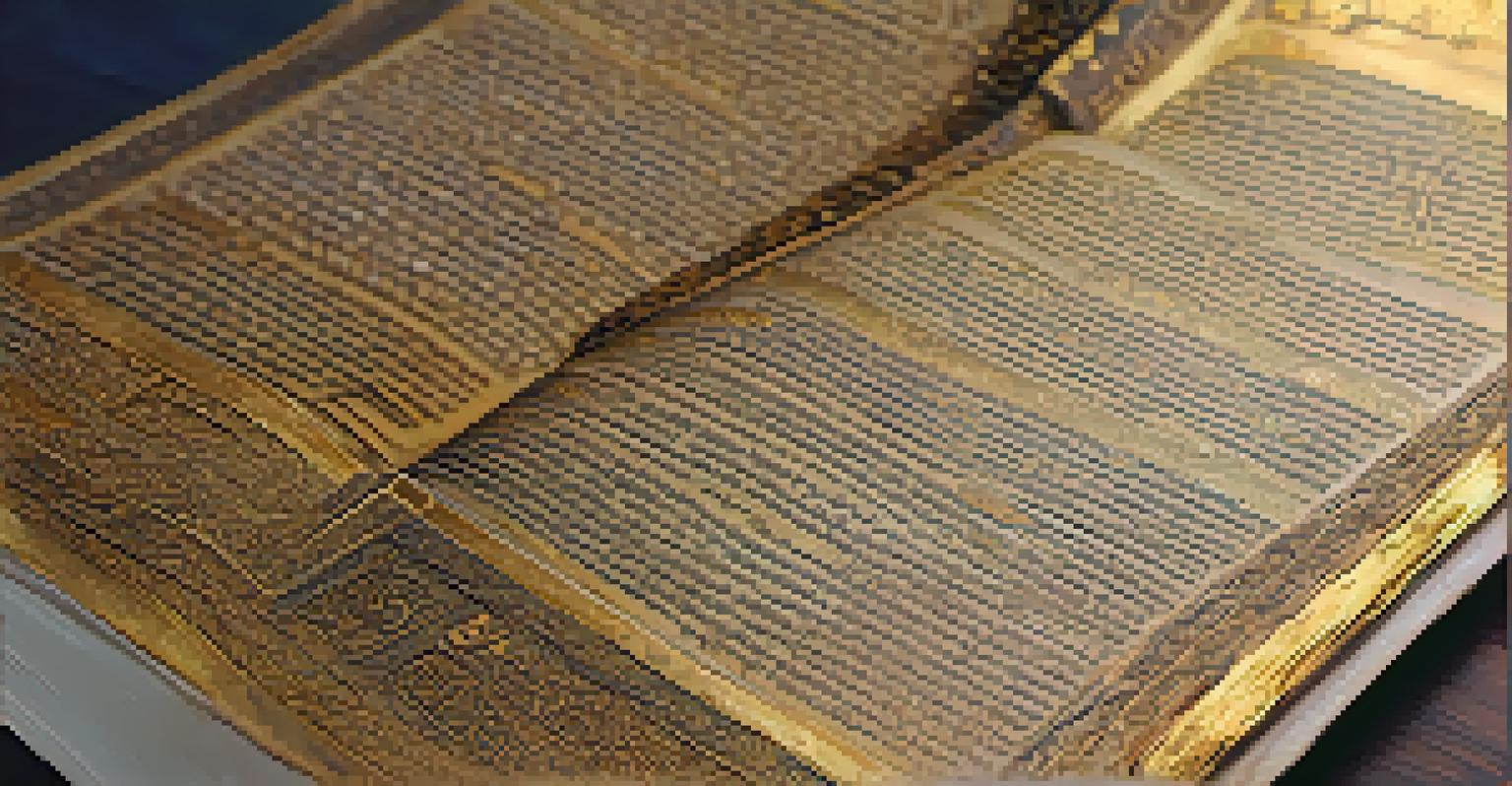 A close-up of an ancient Thai manuscript featuring gold leaf designs and traditional script.