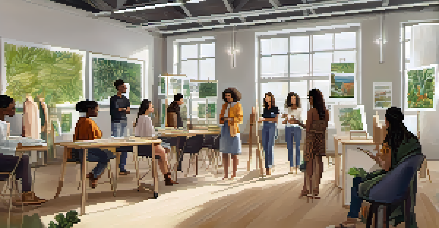 A workshop on sustainable fashion featuring a diverse group of participants engaged in learning about eco-friendly practices and materials.
