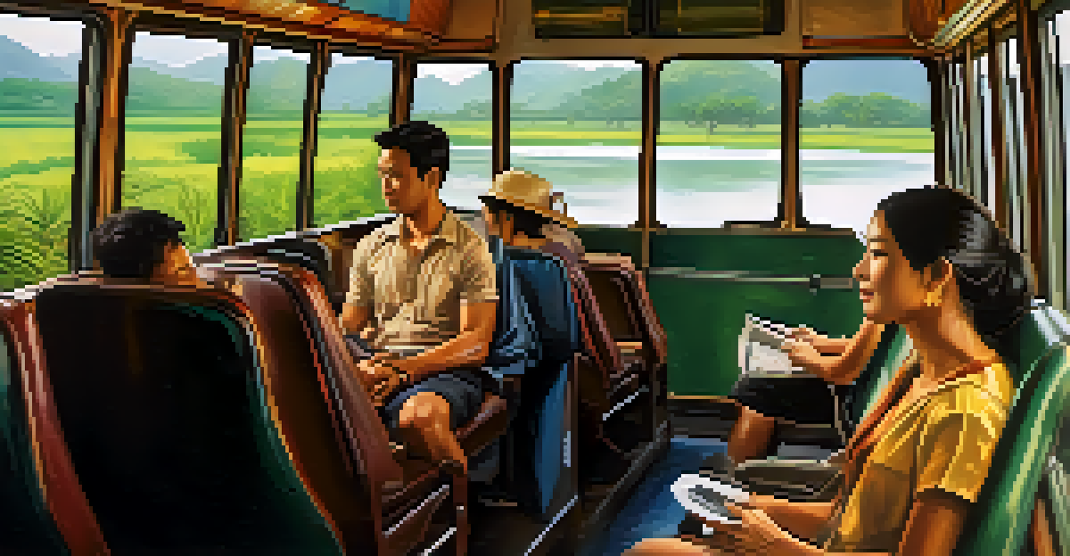 Interior of a first-class bus in Thailand, featuring spacious seats and scenic views of the countryside through large windows.