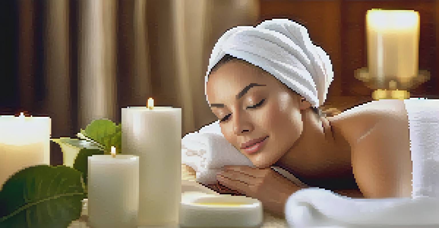 A woman receiving a facial treatment in a luxury spa, looking relaxed with cucumber slices over her eyes.