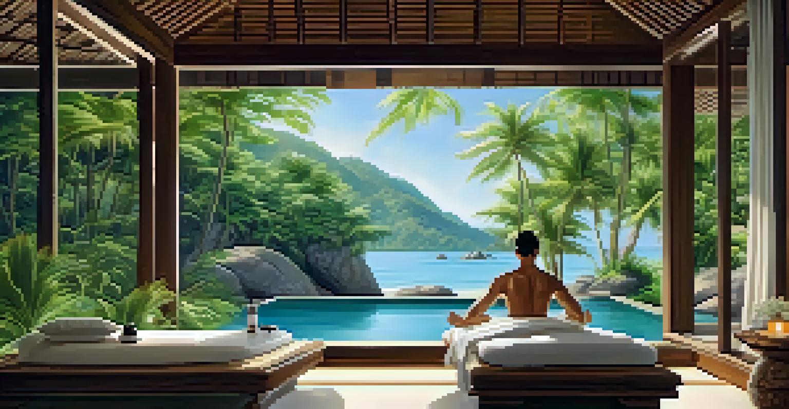 A couple receiving an outdoor massage treatment in a lush and tranquil setting, surrounded by greenery.