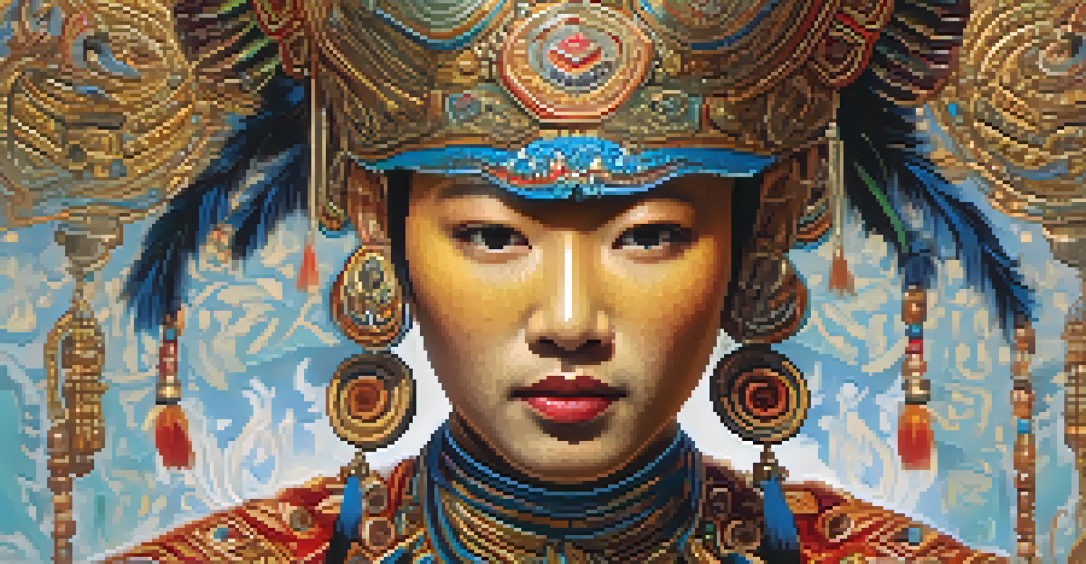 Close-up of a Khon dancer wearing an elaborate mask and costume, with intricate details and vibrant colors, emphasizing the dancer's expression.