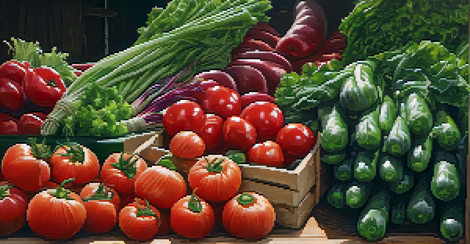 A vendor's hands showing freshly harvested organic vegetables in a sustainable market setting.