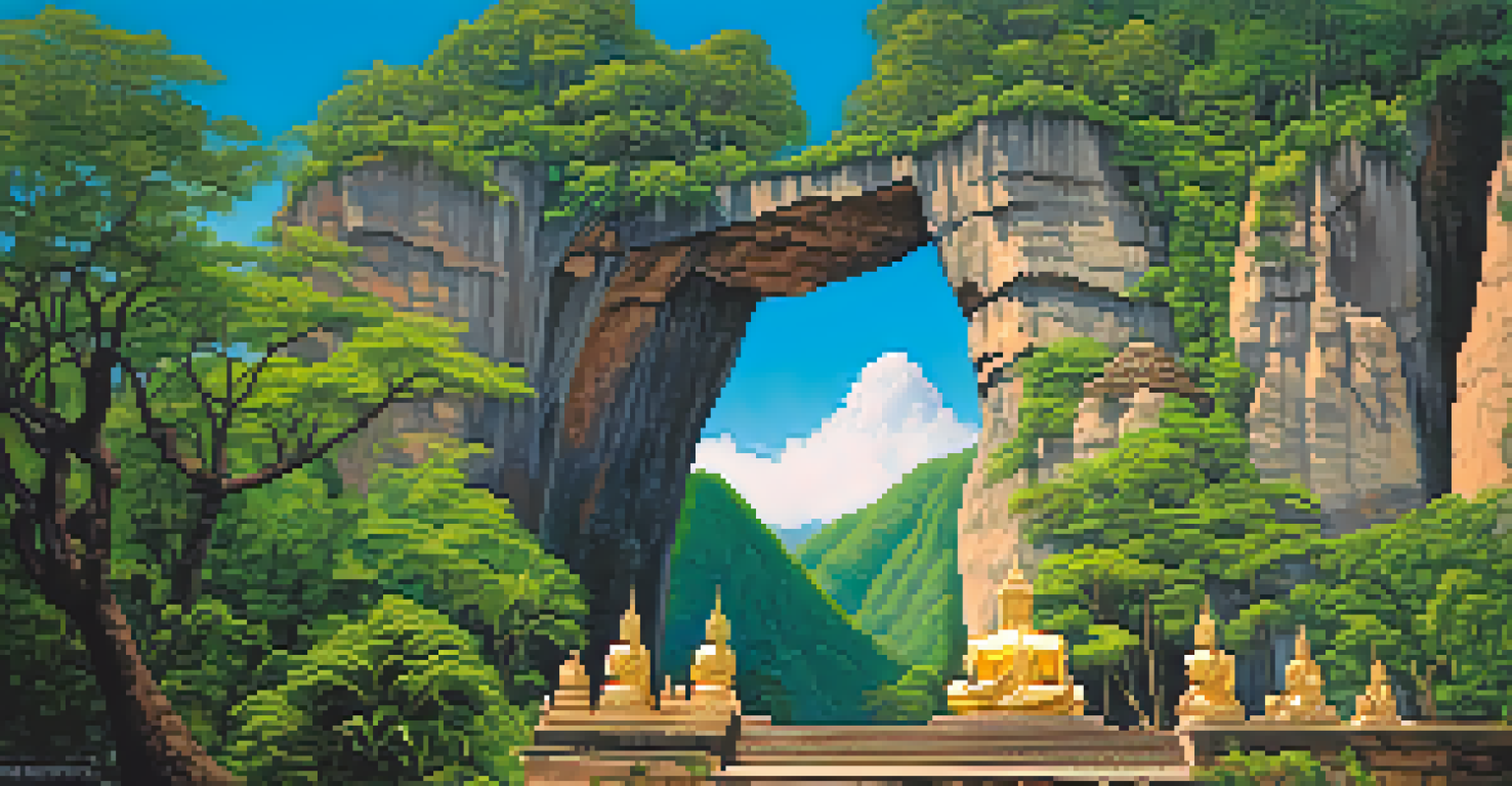 Climbers at Crazy Horse Buttress in Chiang Mai, Thailand, surrounded by greenery and temples.