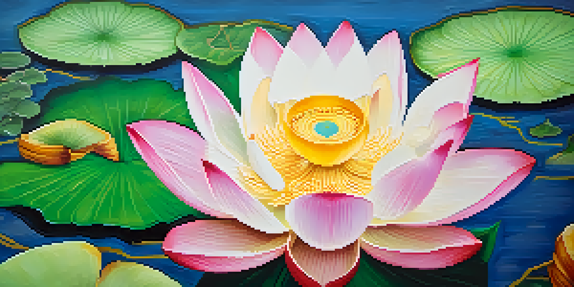 An intricately designed lotus flower representing purity, set against a background of traditional Thai art patterns.