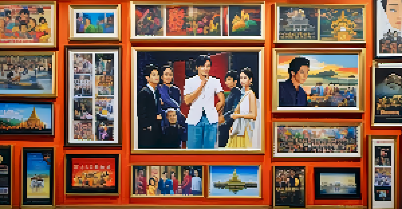 A colorful montage of Thai film stills displayed at the Bangkok International Film Festival, showcasing various genres and the festival's logo.